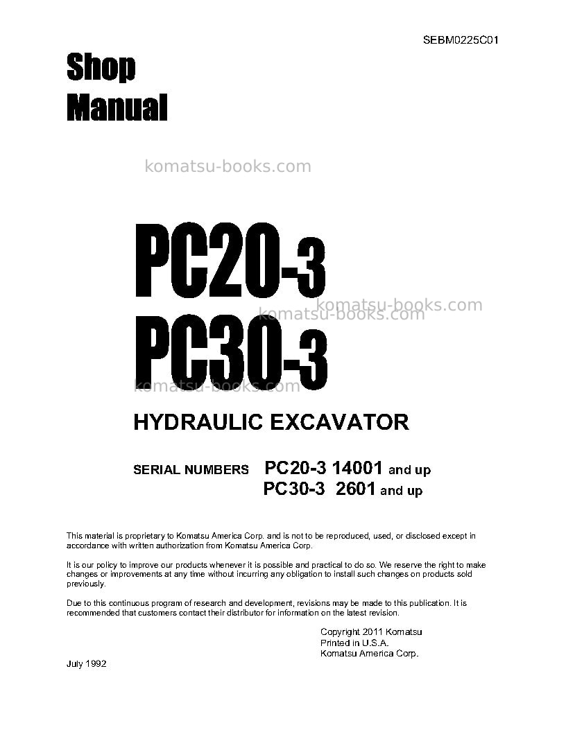 Komatsu pc30-3jpn Repair & maintenance cover Komatsu pc30-3jpn Repair & maintenance cover