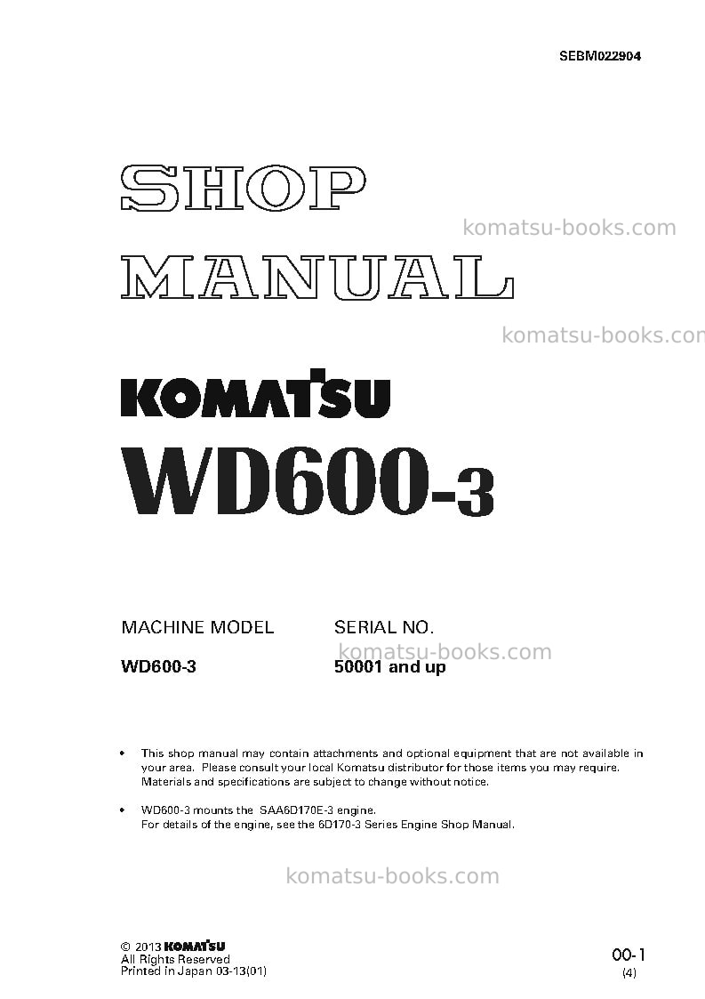 Komatsu wd600-3jpn Repair & maintenance cover Komatsu wd600-3jpn Repair & maintenance cover