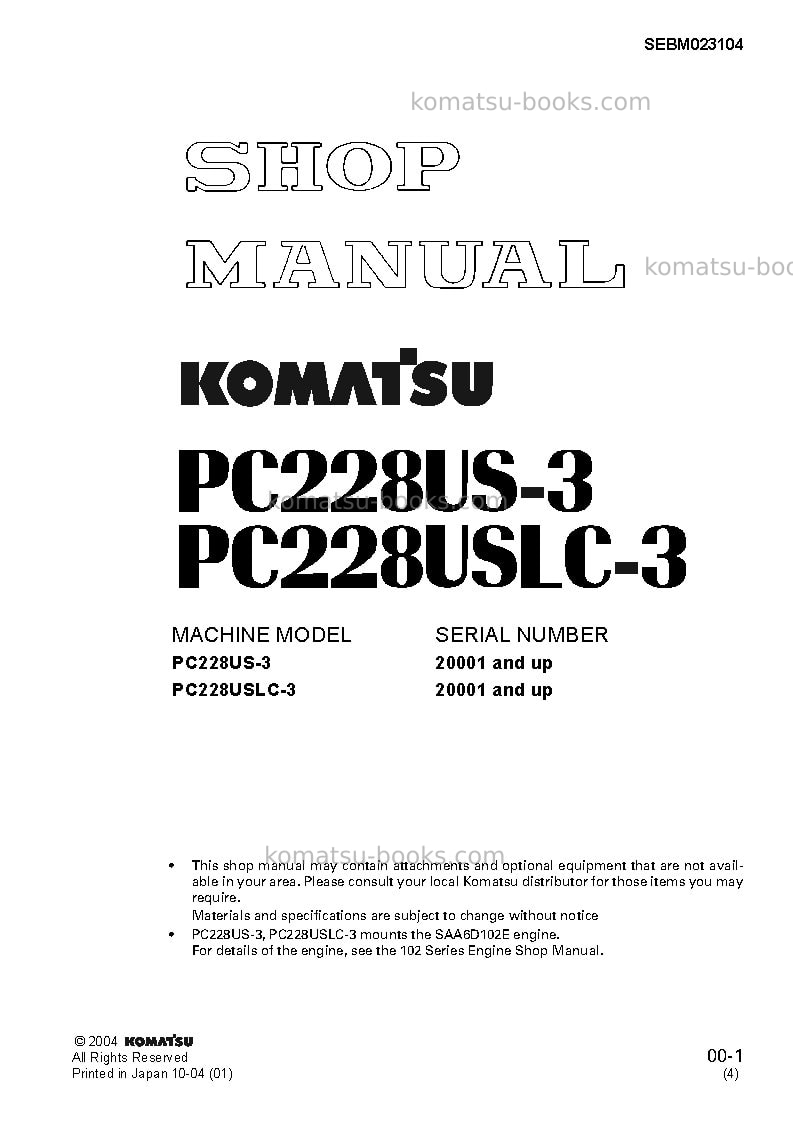 Komatsu pc228uslc-3jpn Repair & maintenance cover Komatsu pc228uslc-3jpn Repair & maintenance cover