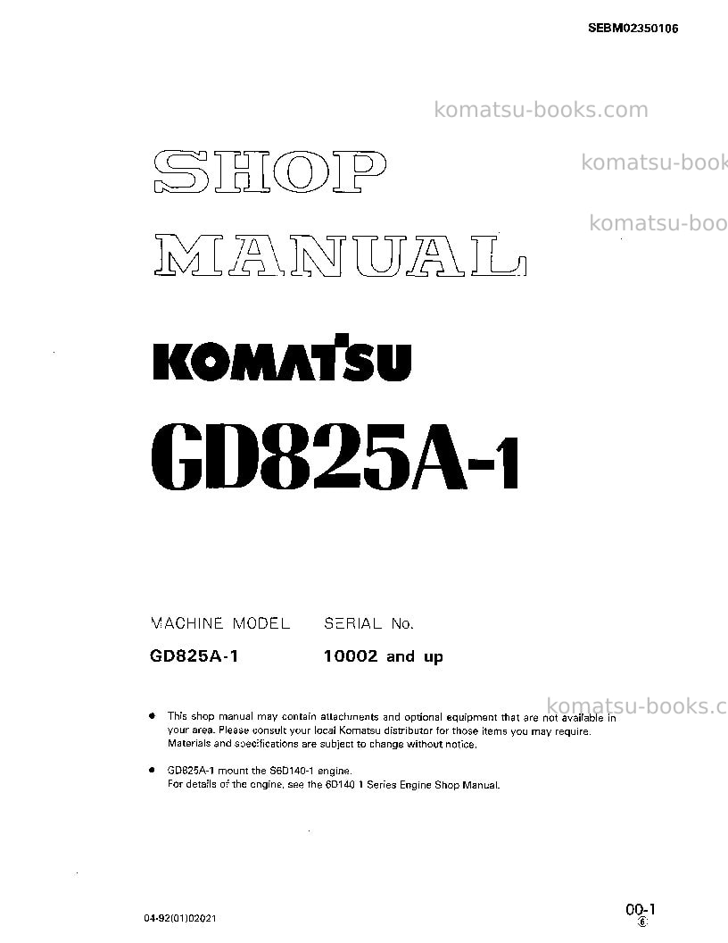 Komatsu gd825a-1jpn Repair & maintenance cover Komatsu gd825a-1jpn Repair & maintenance cover