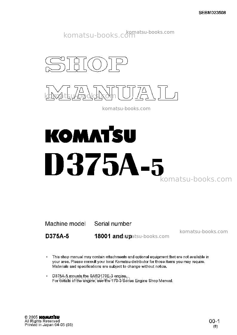 Komatsu d375a-5jpn Repair & maintenance cover Komatsu d375a-5jpn Repair & maintenance cover