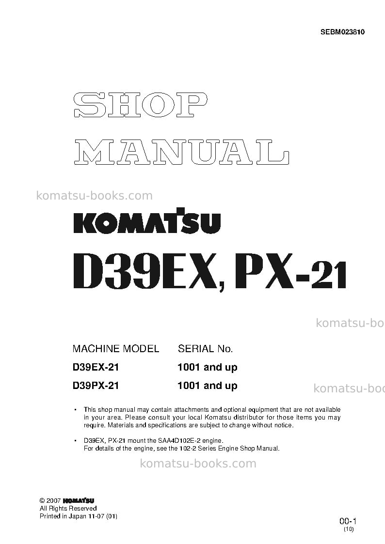 Komatsu d39px-21jpn Repair & maintenance cover Komatsu d39px-21jpn Repair & maintenance cover
