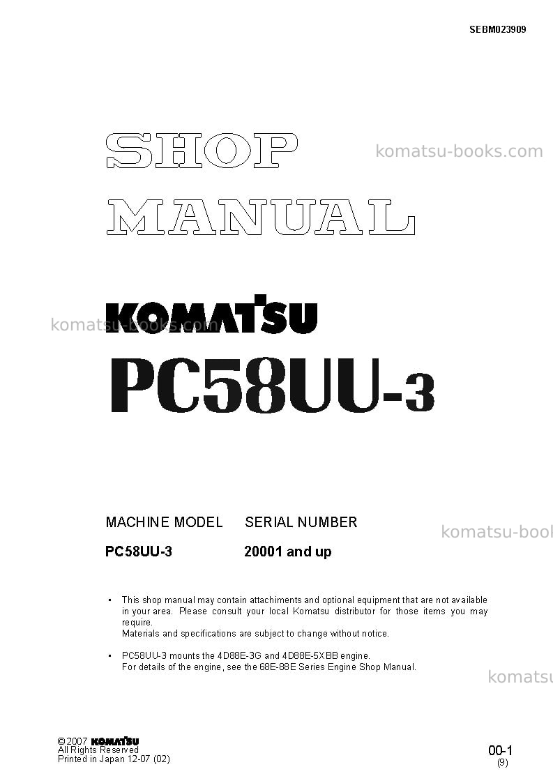 Komatsu pc58uu-3jpn Repair & maintenance cover Komatsu pc58uu-3jpn Repair & maintenance cover