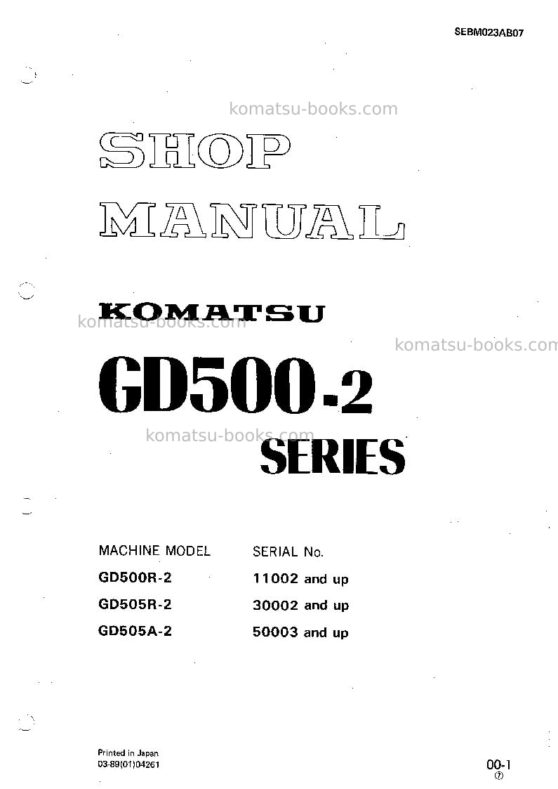 Komatsu gd505a-2jpn Repair & maintenance cover Komatsu gd505a-2jpn Repair & maintenance cover