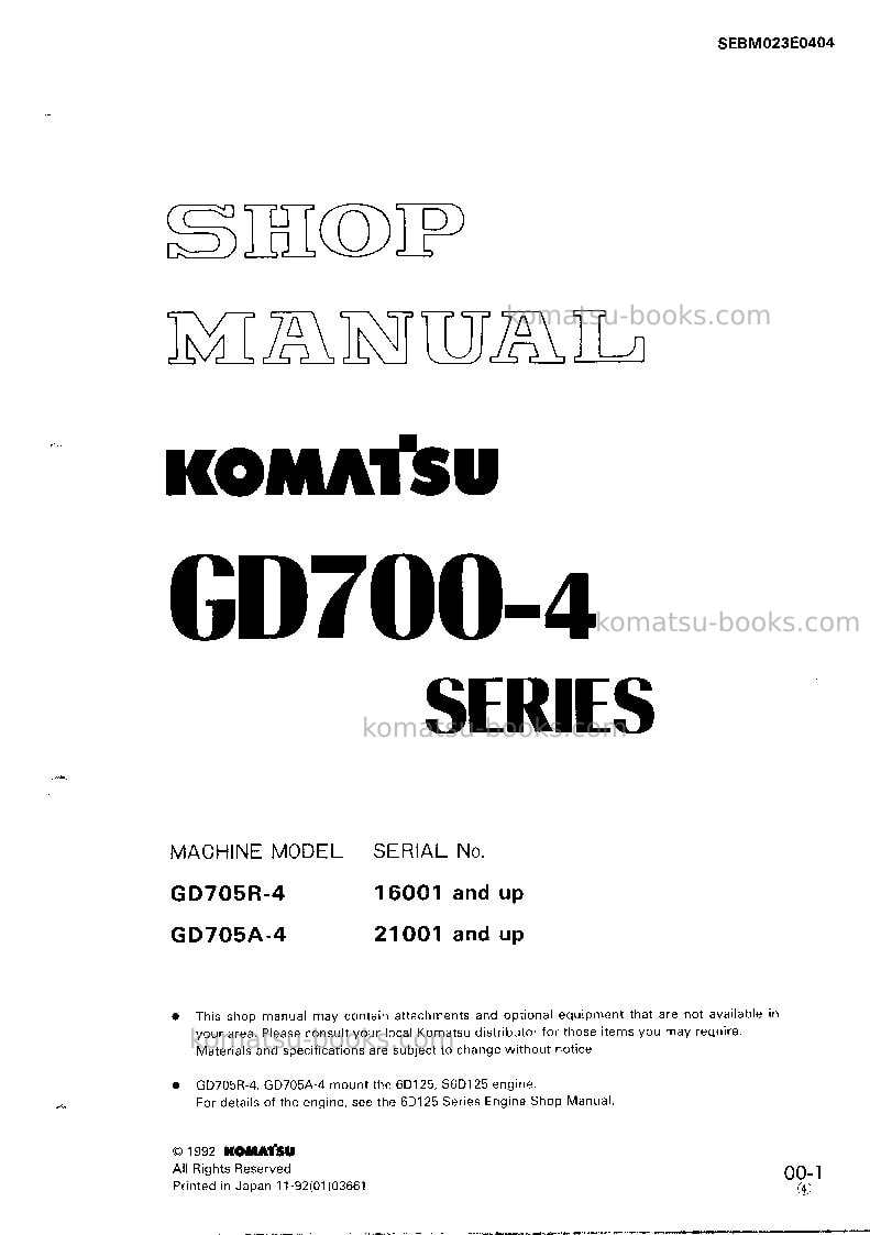 Komatsu gd705a-4jpn Repair & maintenance cover