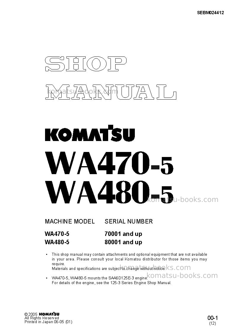 Komatsu wa470-5jpn Repair & maintenance cover