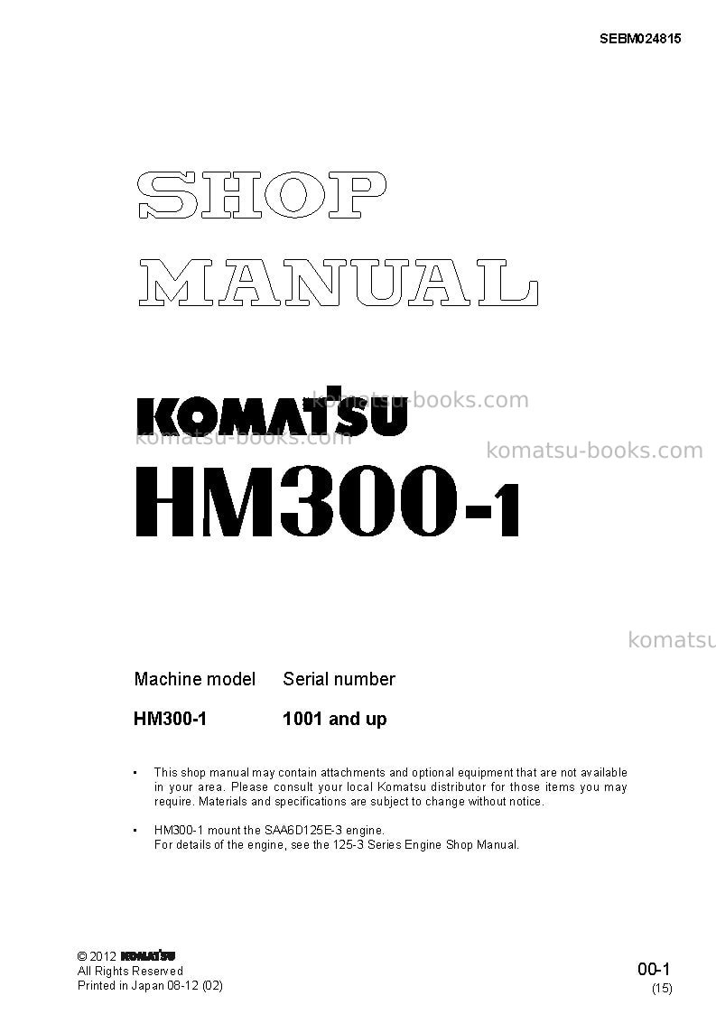 Komatsu hm300-1jpn Repair & maintenance cover