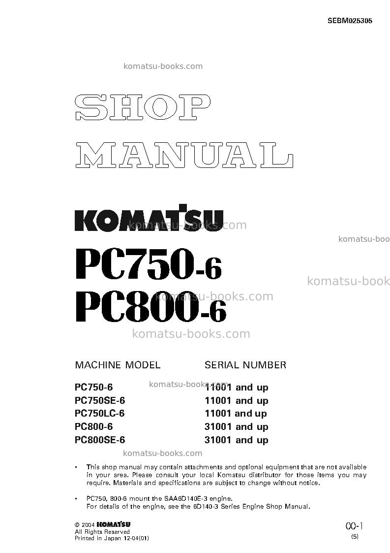 Komatsu pc750-6jpn Repair & maintenance cover