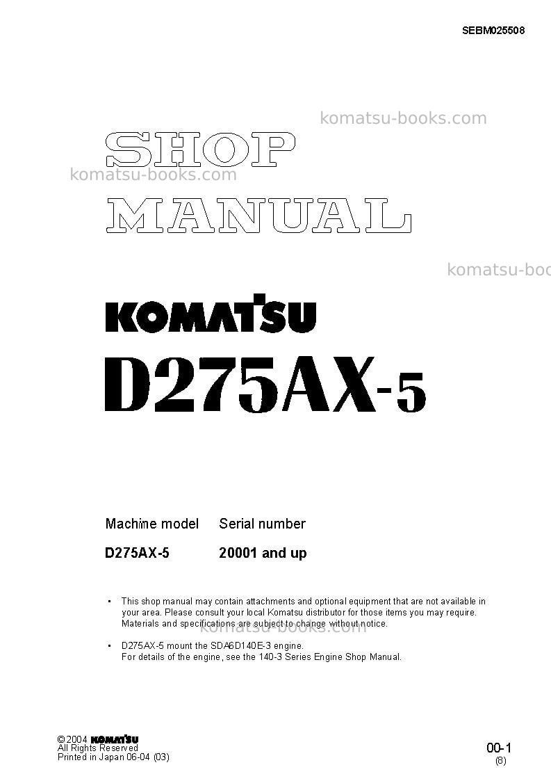 Komatsu d275ax-5jpn-for estonia Repair & maintenance cover