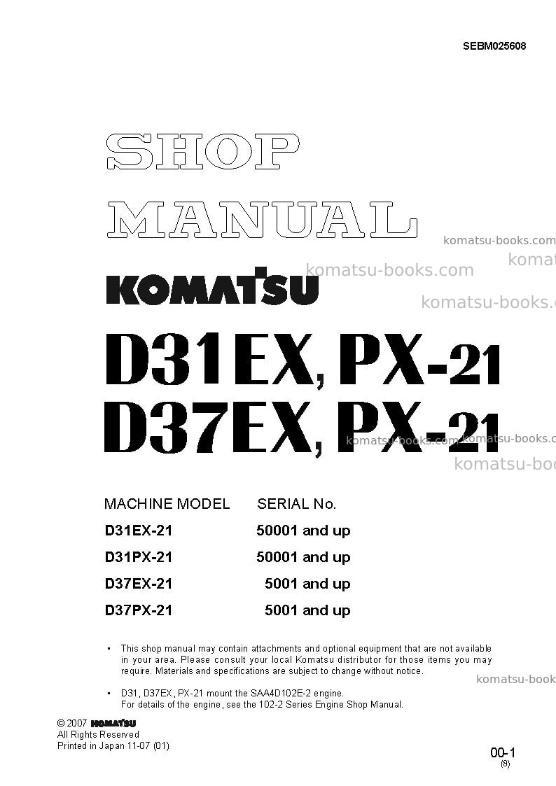 Komatsu d37ex-21jpn-for n. america Repair & maintenance cover