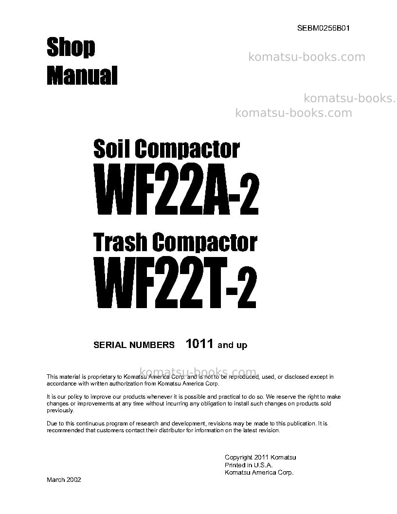 Komatsu wf22t-2jpn Repair & maintenance cover Komatsu wf22t-2jpn Repair & maintenance cover