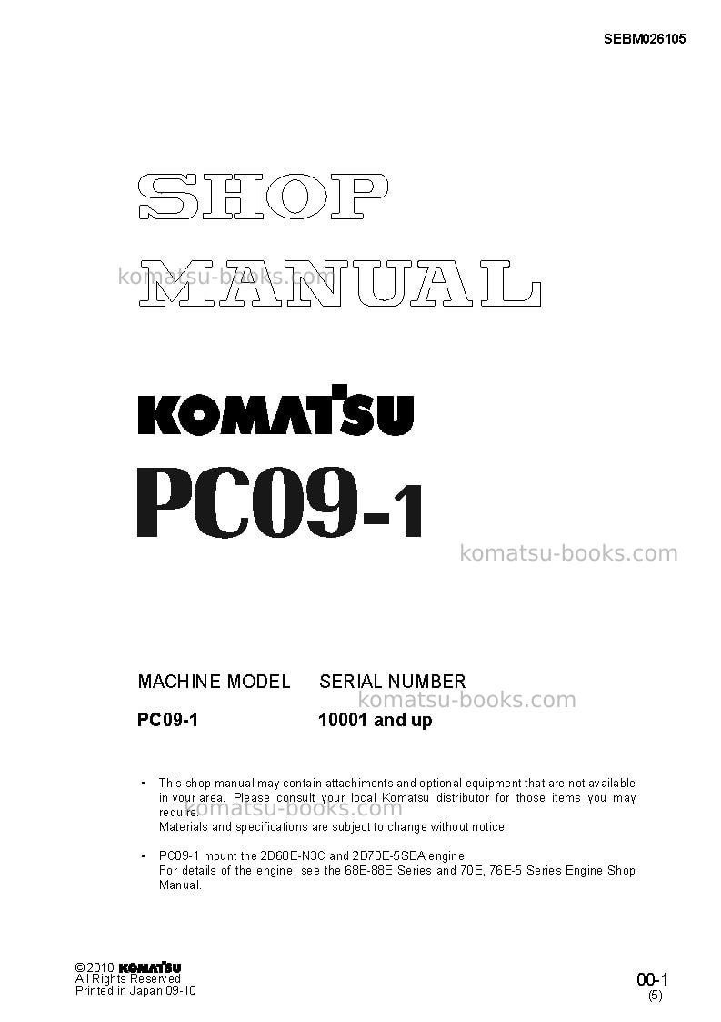 Komatsu pc09-1jpn Repair & maintenance cover Komatsu pc09-1jpn Repair & maintenance cover