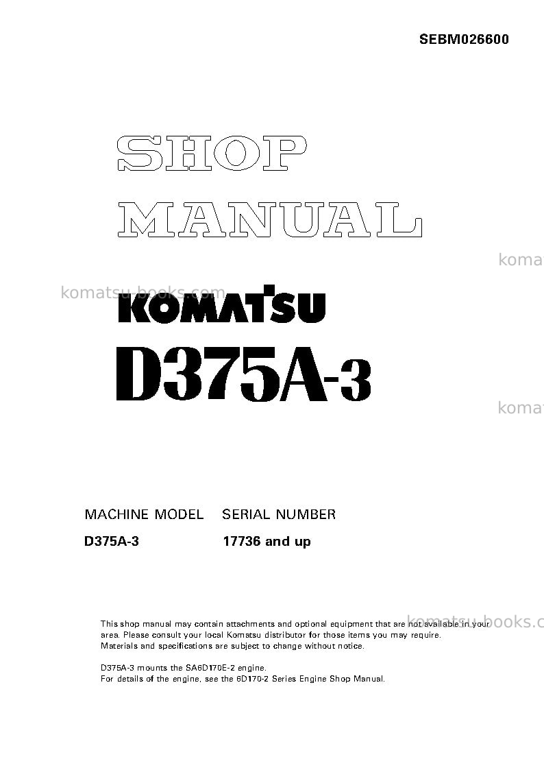 Komatsu d375a-3jpn--50c degree for canada Repair & maintenance cover Komatsu d375a-3jpn--50c degree for canada Repair & maintenance cover