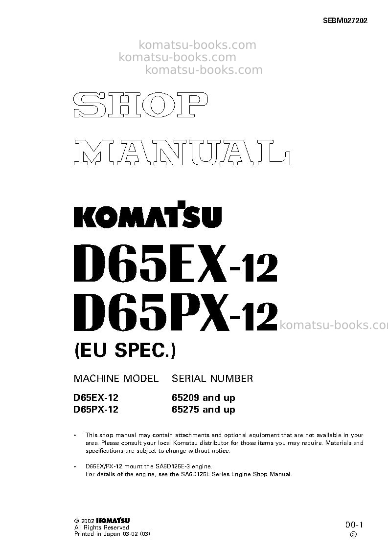 Komatsu d65px-12jpn-for eu Repair & maintenance cover