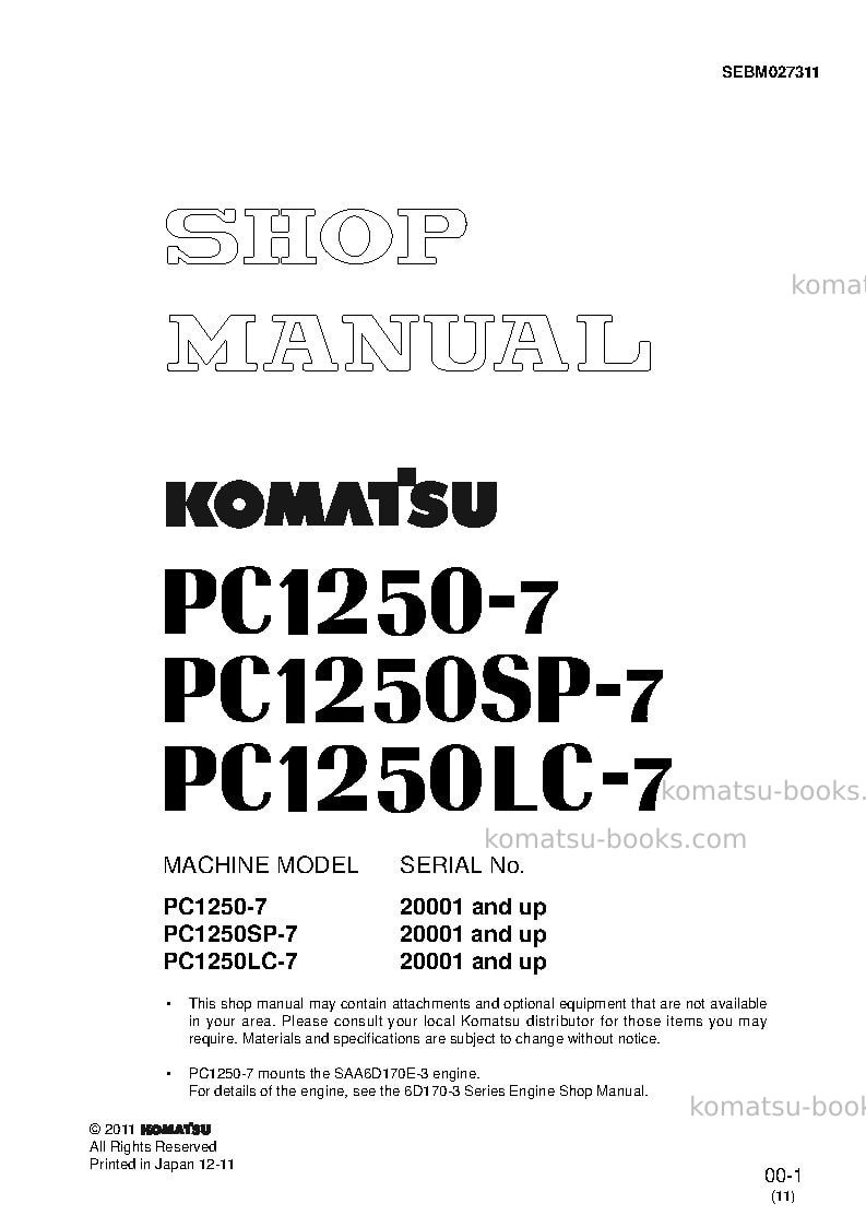 Komatsu pc1250sp-7jpn Repair & maintenance cover Komatsu pc1250sp-7jpn Repair & maintenance cover