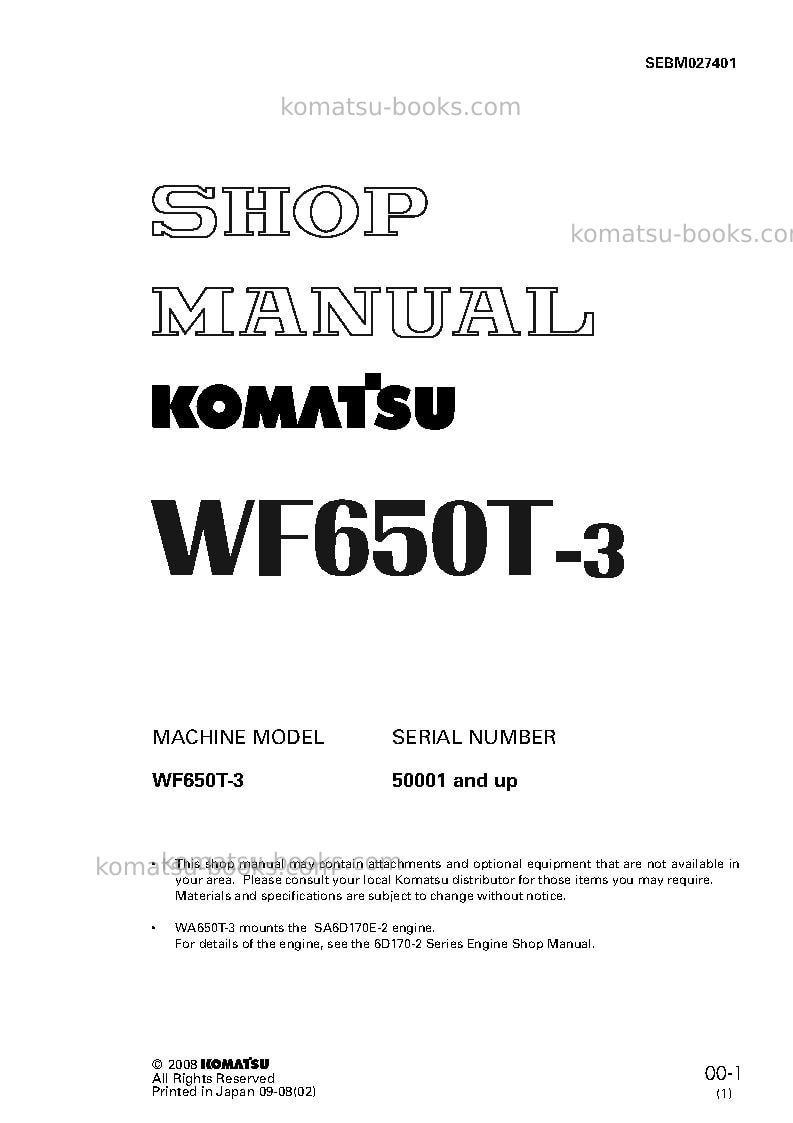 Komatsu wf650t-3jpn Repair & maintenance cover
