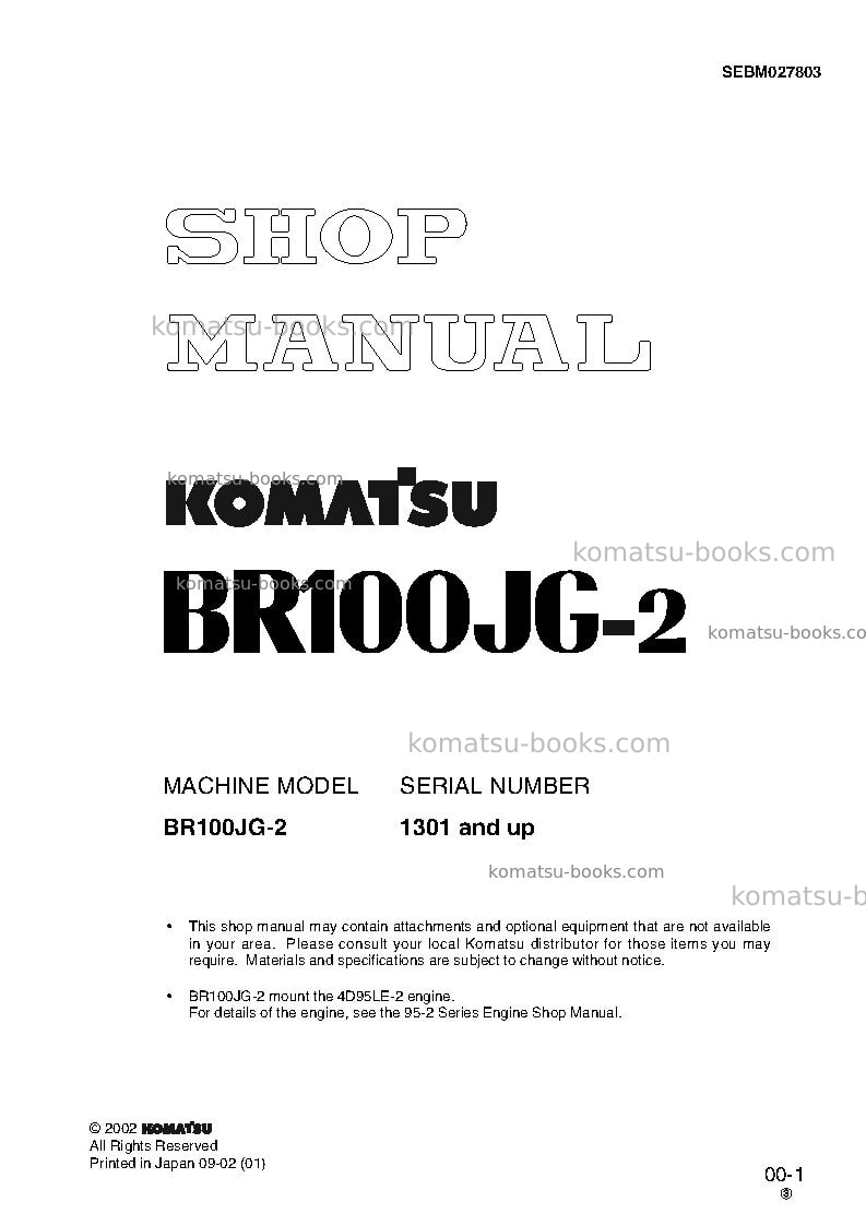 Komatsu br100jg-2jpn Repair & maintenance cover