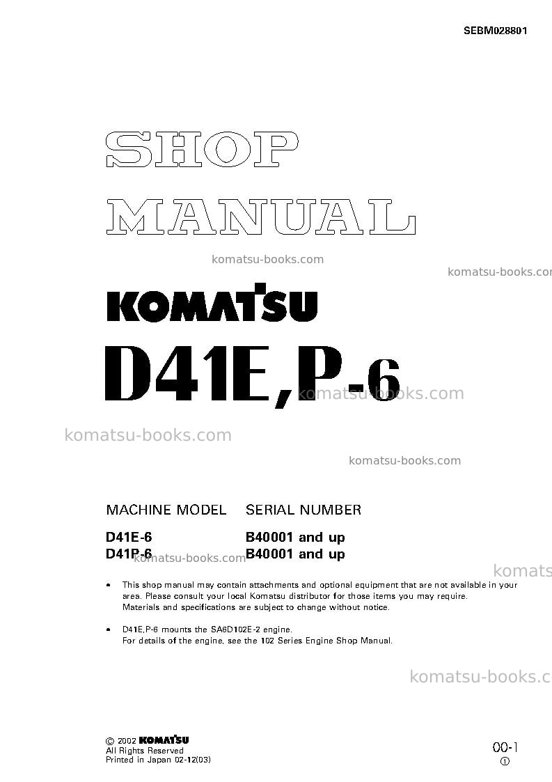 Komatsu d41p-6bra-bb Repair & maintenance cover