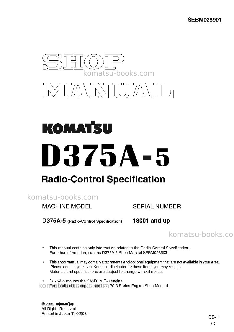 Komatsu d375a-5jpn-radio control Repair & maintenance cover