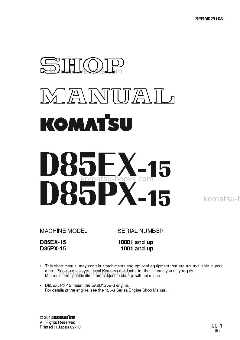 Komatsu d85ex-15jpn Repair & maintenance cover Komatsu d85ex-15jpn Repair & maintenance cover