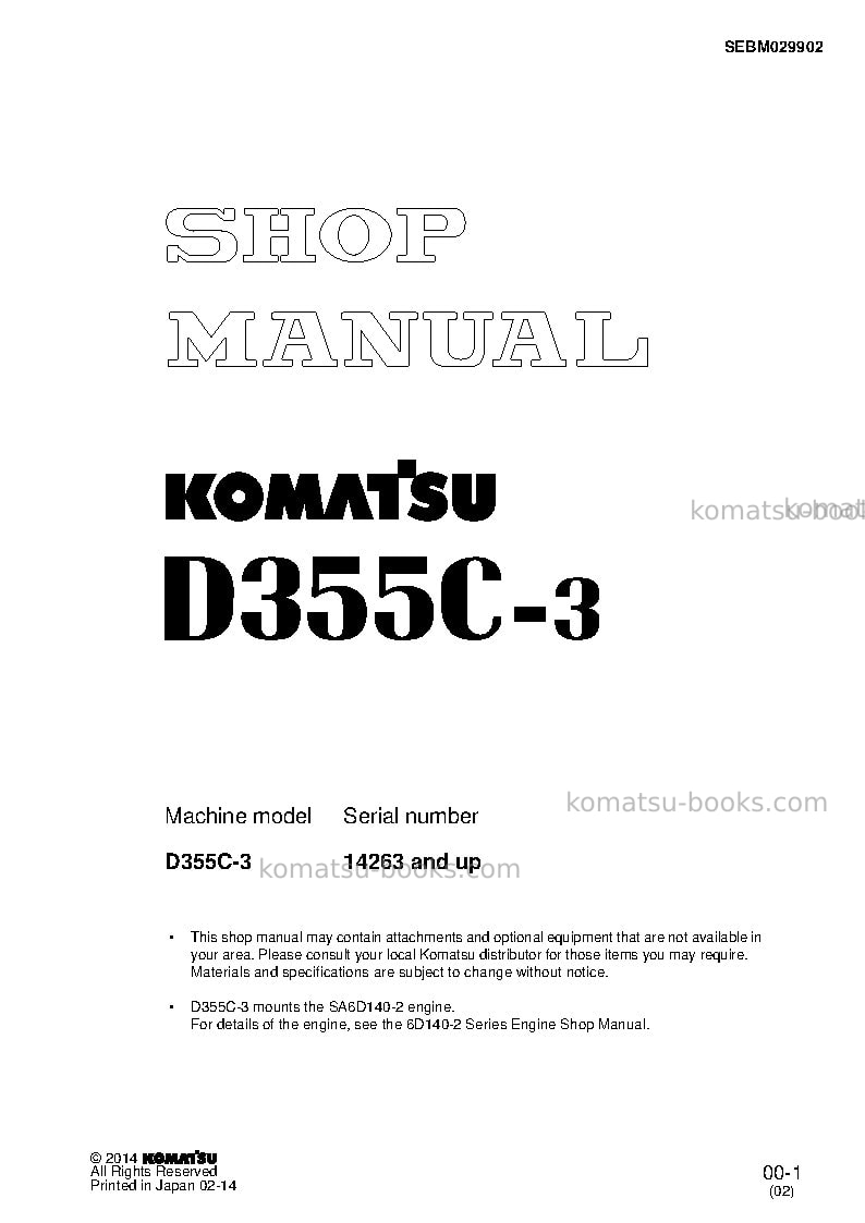Komatsu d355c-3jpn--30c degree Repair & maintenance cover Komatsu d355c-3jpn--30c degree Repair & maintenance cover