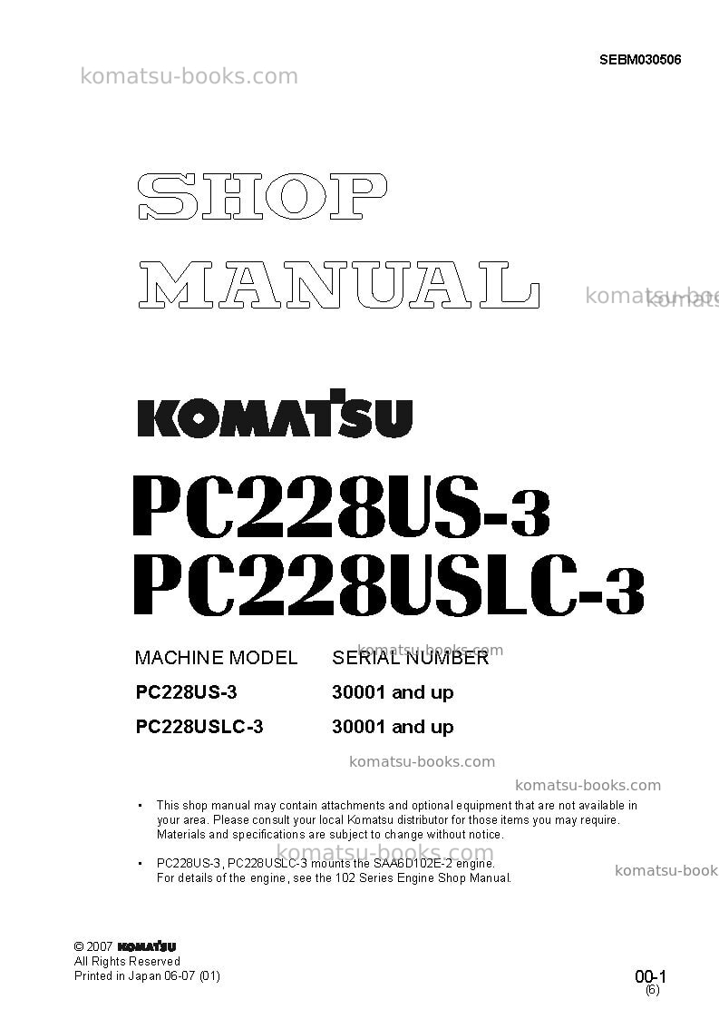 Komatsu pc228uslc-3jpn Repair & maintenance cover Komatsu pc228uslc-3jpn Repair & maintenance cover