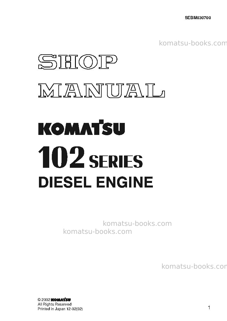 Komatsu 102 seriesbra Repair & maintenance cover Komatsu 102 seriesbra Repair & maintenance cover