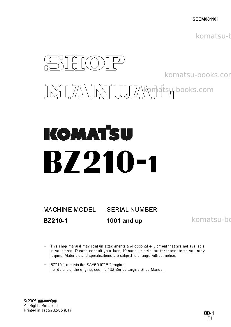 Komatsu bz210-1jpn Repair & maintenance cover Komatsu bz210-1jpn Repair & maintenance cover