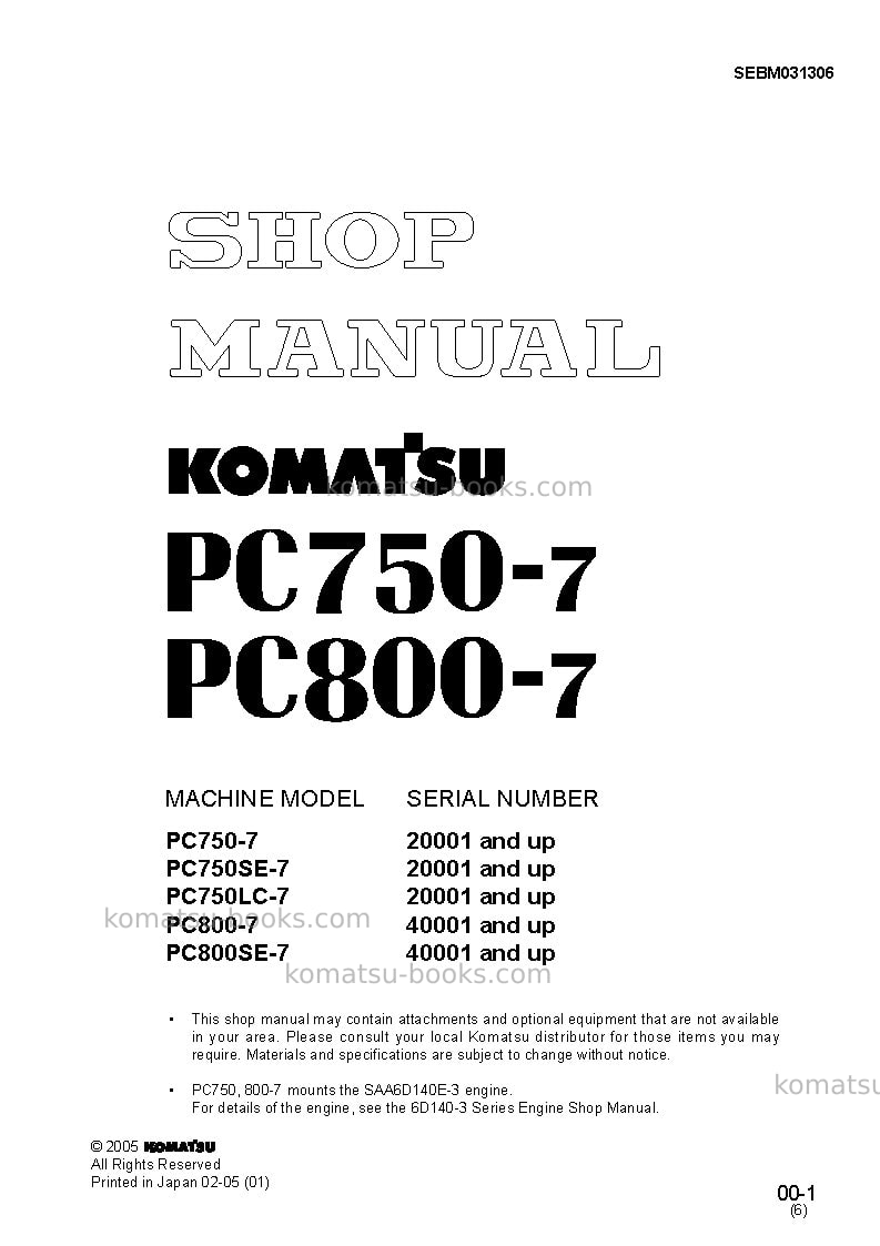 Komatsu pc800-7jpn Repair & maintenance cover Komatsu pc800-7jpn Repair & maintenance cover