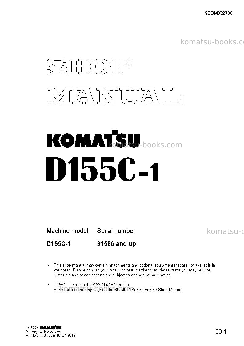 Komatsu d155c-1jpn Repair & maintenance cover