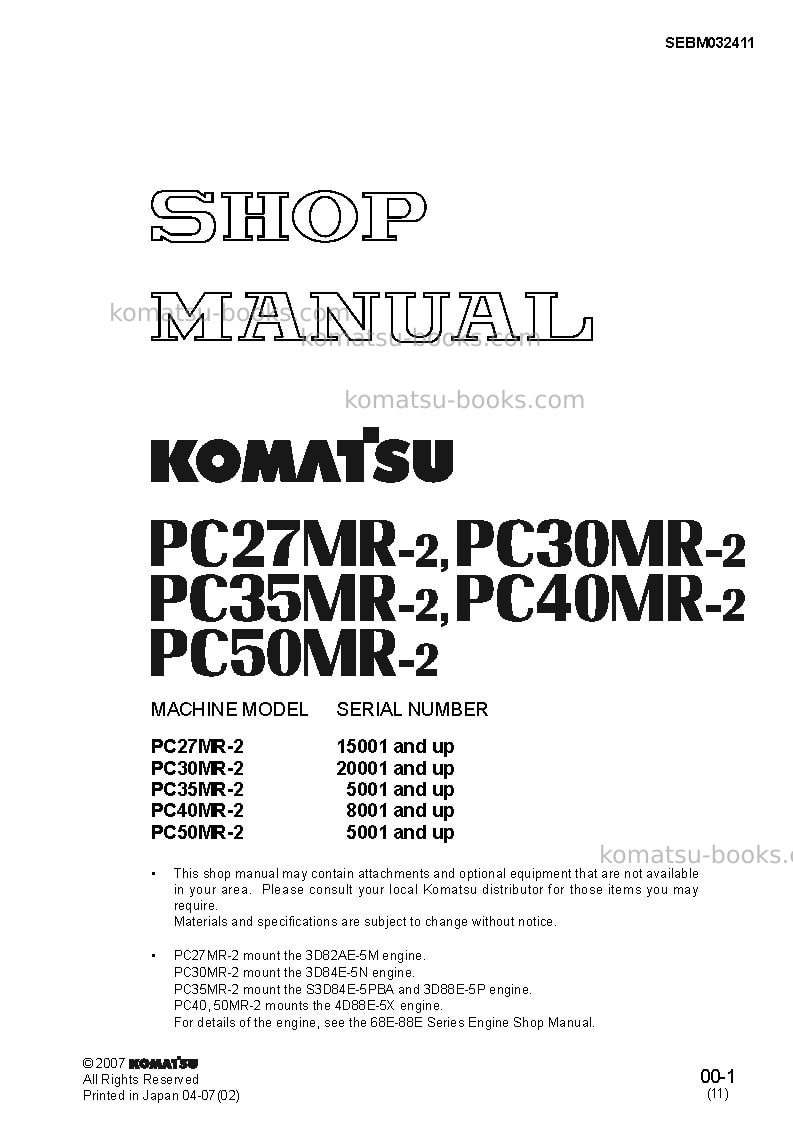 Komatsu pc40mr-2jpn Repair & maintenance cover Komatsu pc40mr-2jpn Repair & maintenance cover