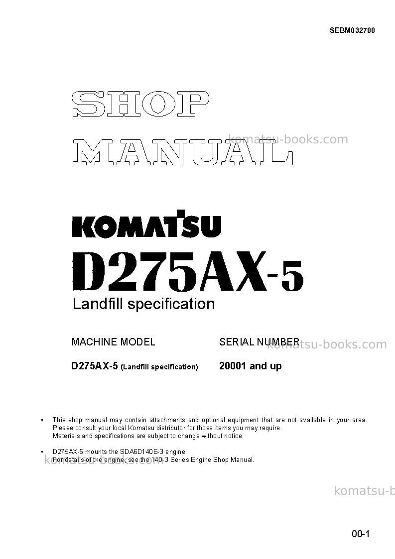 Komatsu d275ax-5jpn-landfill Repair & maintenance cover