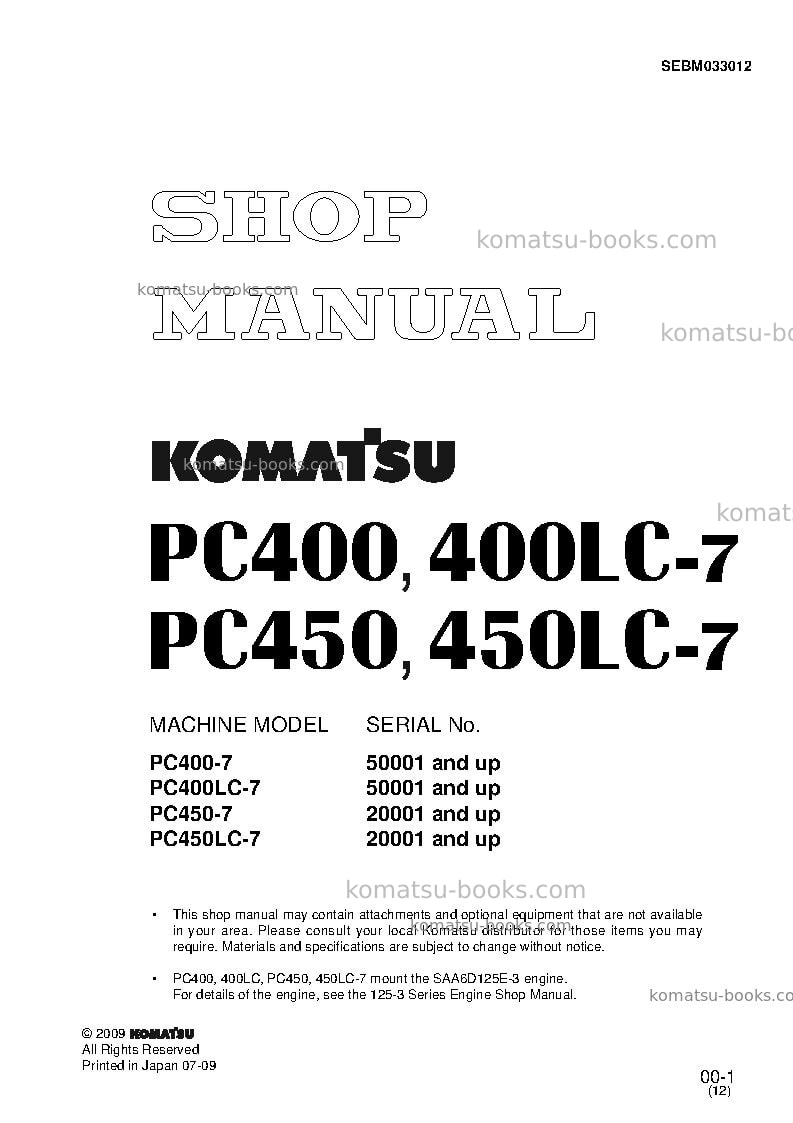 Komatsu pc450lc-7jpn Repair & maintenance cover Komatsu pc450lc-7jpn Repair & maintenance cover