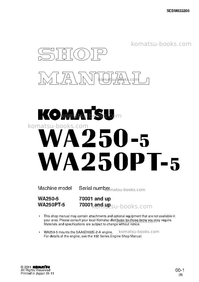 Komatsu wa250-5jpn Repair & maintenance cover Komatsu wa250-5jpn Repair & maintenance cover