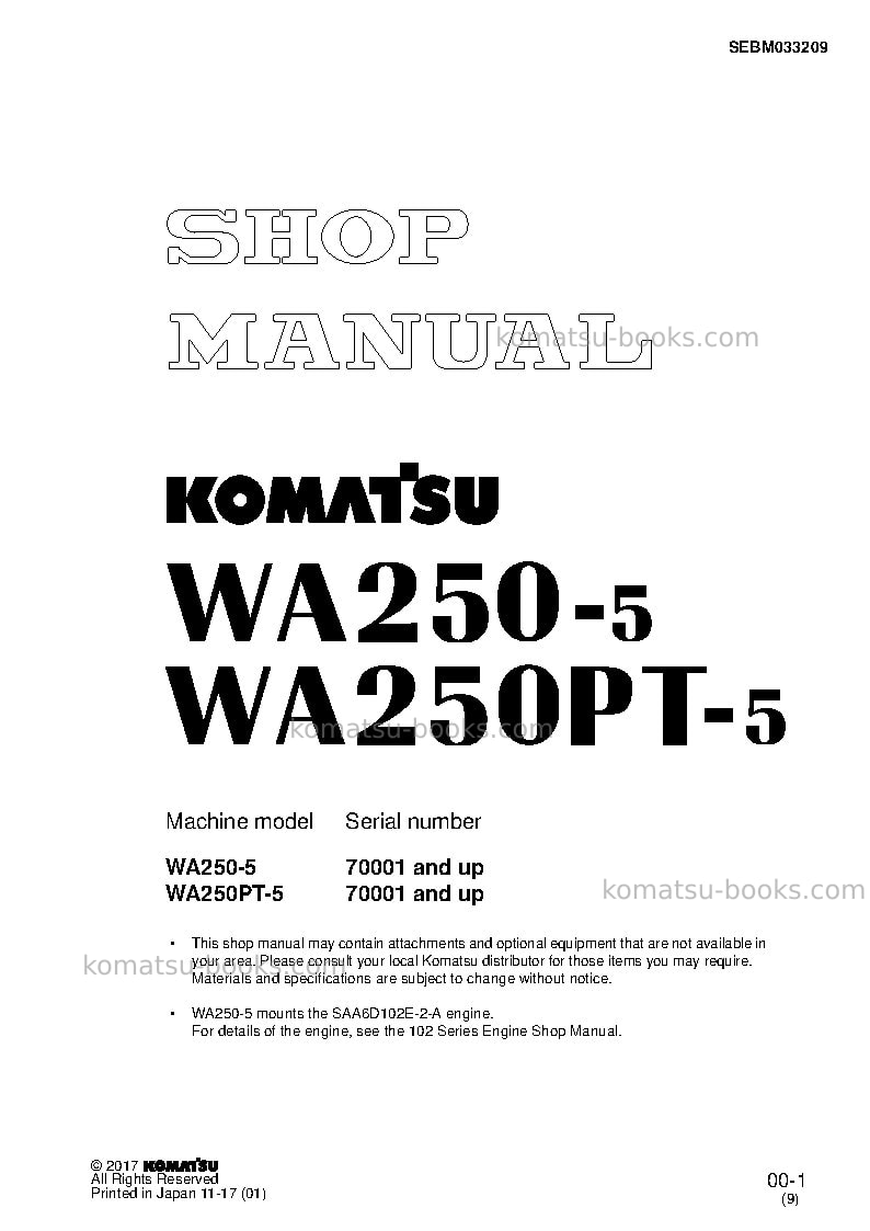 Komatsu wa250ptl-5jpn Repair & maintenance cover