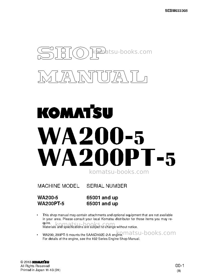 Komatsu wa200-5jpn Repair & maintenance cover