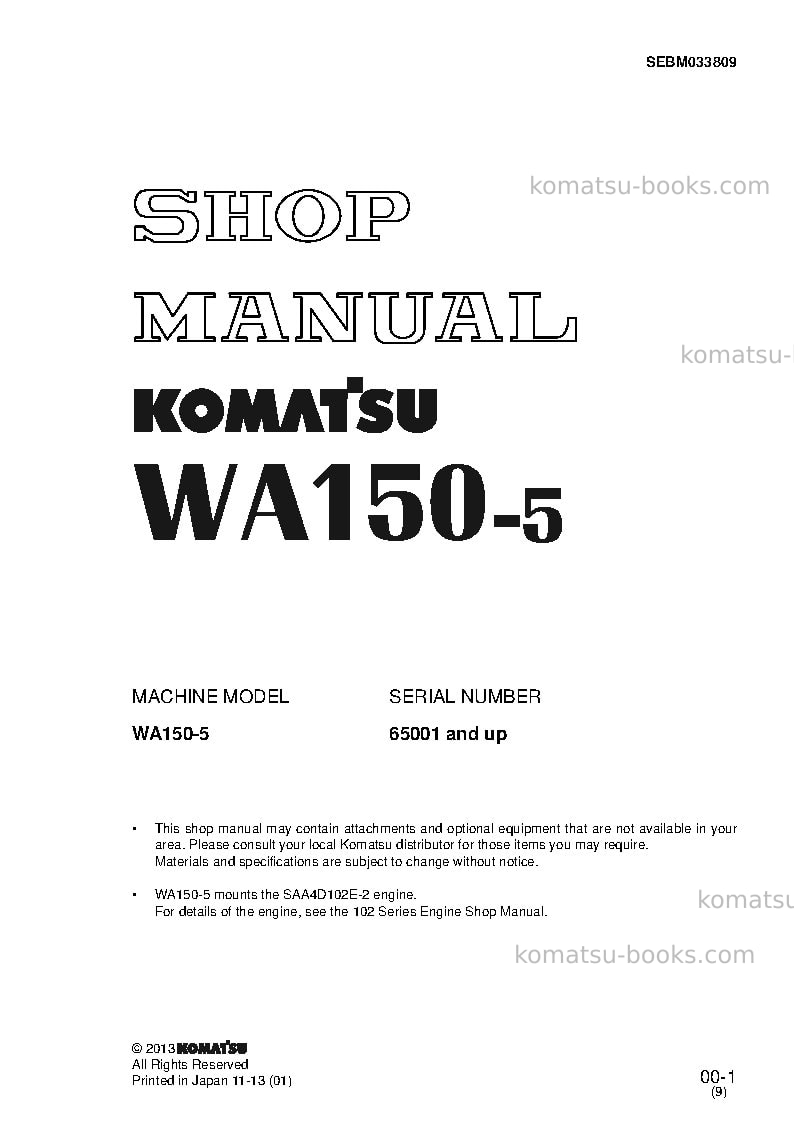 Komatsu wa150-5jpn-for canopy Repair & maintenance cover Komatsu wa150-5jpn-for canopy Repair & maintenance cover
