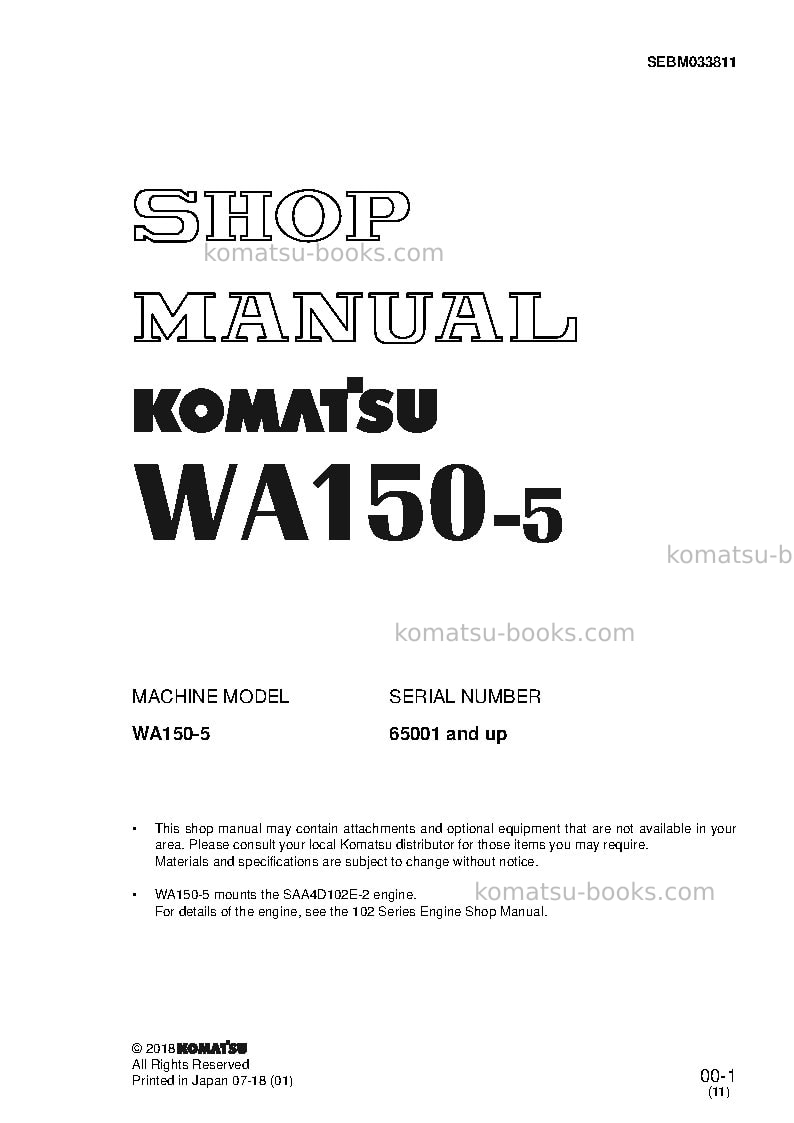Komatsu wa150l-5jpn Repair & maintenance cover