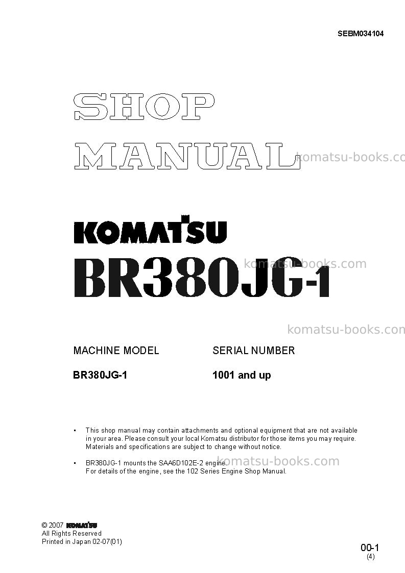 Komatsu br380jg-1jpn Repair & maintenance cover