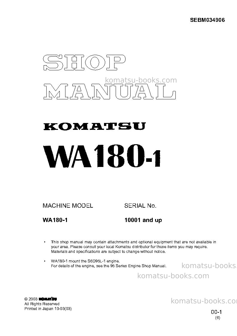 Komatsu wa180-1jpn Repair & maintenance cover