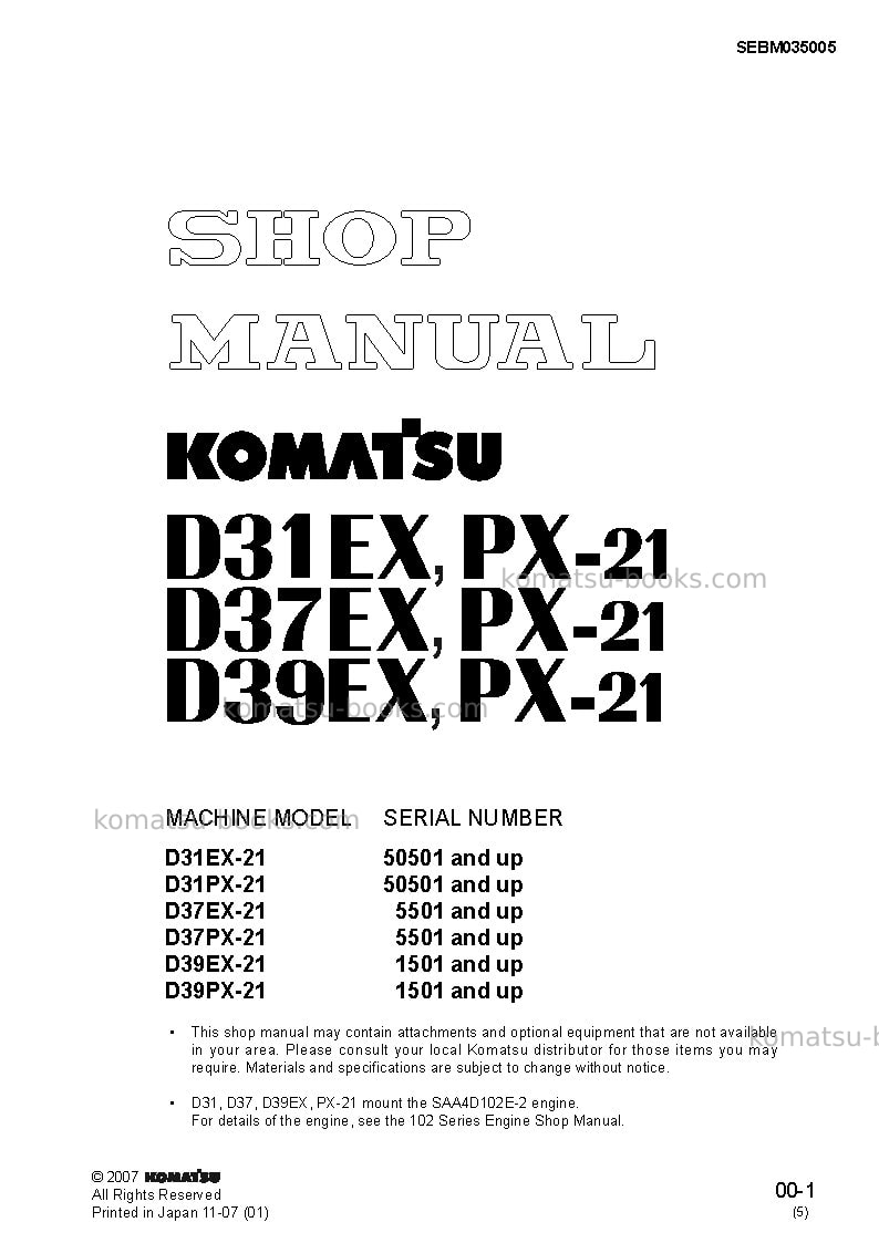 Komatsu d39ex-21jpn Repair & maintenance cover Komatsu d39ex-21jpn Repair & maintenance cover