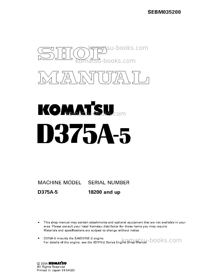 Komatsu d375a-5jpn--50c degree Repair & maintenance cover