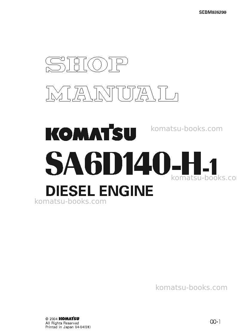 Komatsu sa6d140-h-1jpn Repair & maintenance cover Komatsu sa6d140-h-1jpn Repair & maintenance cover