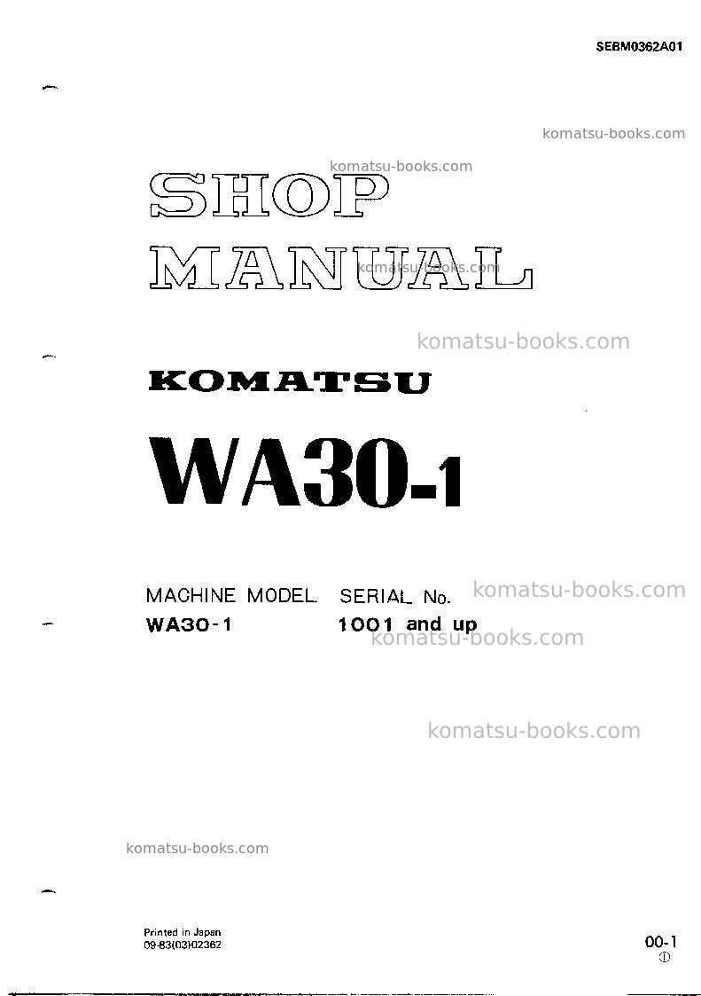 Komatsu wa30-1jpn Repair & maintenance cover