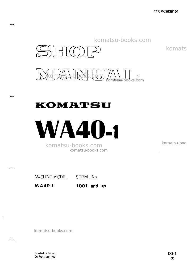 Komatsu wa40-1jpn Repair & maintenance cover