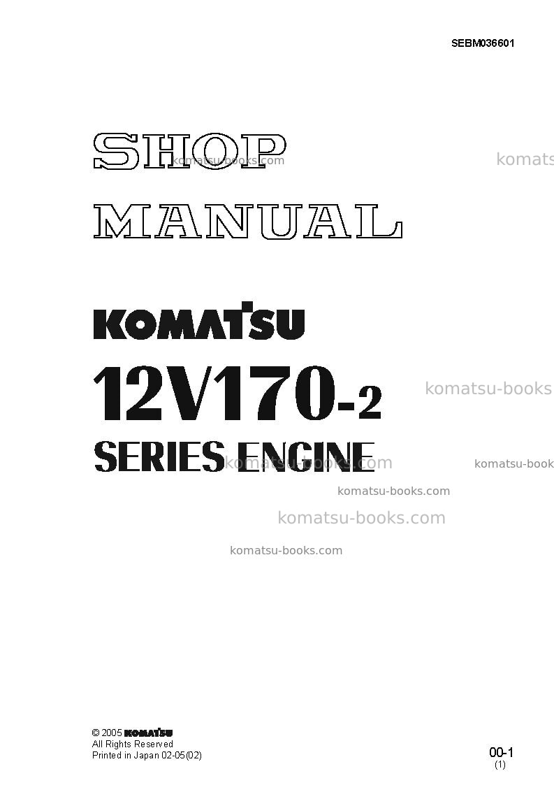 Komatsu 12v170-2 seriesjpn Repair & maintenance cover Komatsu 12v170-2 seriesjpn Repair & maintenance cover