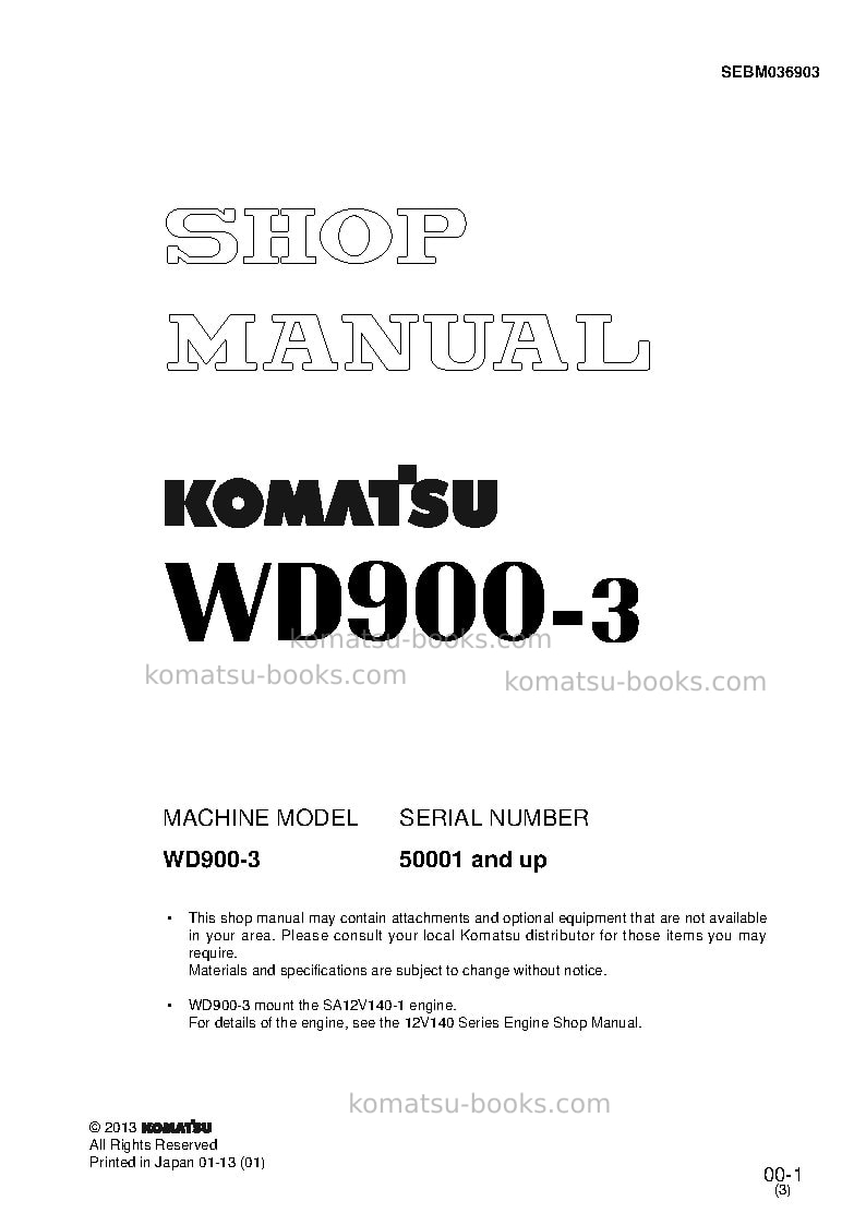 Komatsu wd900-3jpn Repair & maintenance cover
