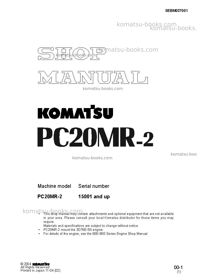 Komatsu pc20mr-2jpn-for canopy Repair & maintenance cover Komatsu pc20mr-2jpn-for canopy Repair & maintenance cover