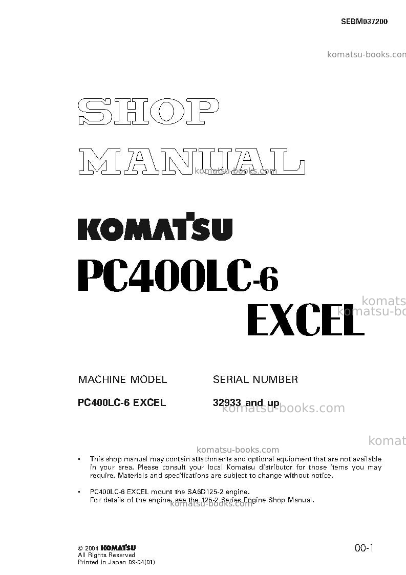 Komatsu pc400lc-6jpn-pipe looper spec, excel Repair & maintenance cover Komatsu pc400lc-6jpn-pipe looper spec, excel Repair & maintenance cover
