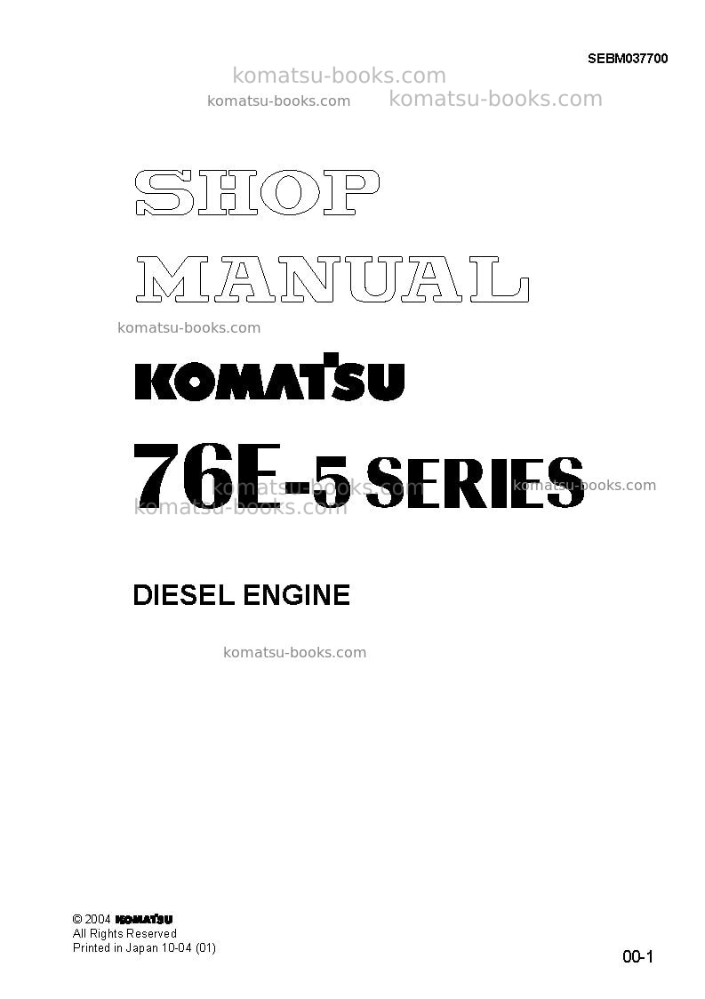 Komatsu 3d76e-5jpn-n-ba Repair & maintenance cover Komatsu 3d76e-5jpn-n-ba Repair & maintenance cover